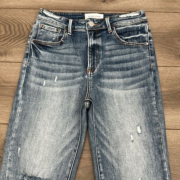 Risen High Rise Crop Boot Cut Fray Blue Jeans‎ Size 28 - Picture 3 of 14